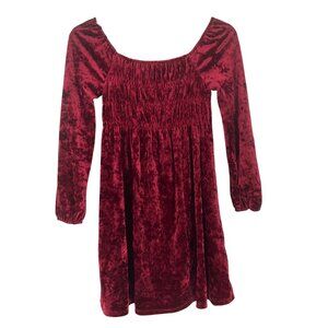 Girls Red crushed Velvet Smocked Long Sleeve Dress 8 holiday Christmas flowy